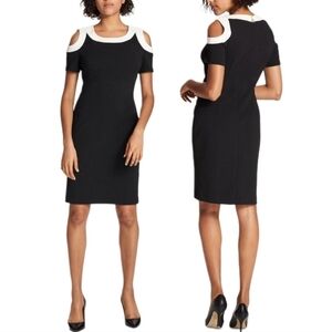 Tommy Hilfiger Cold Shoulder Black & White Fitted Dress
